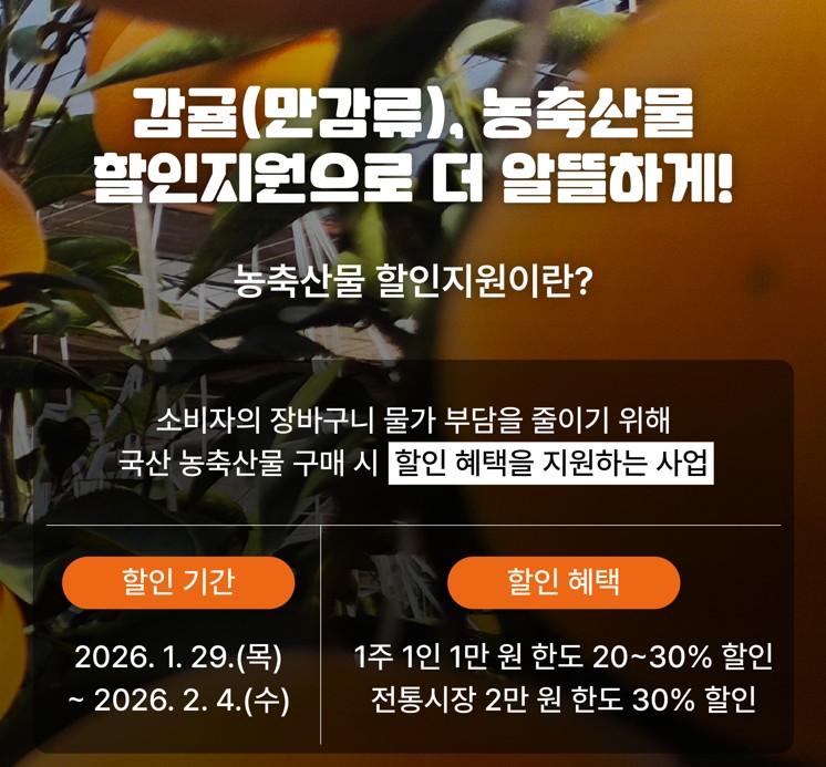 제주 만감류, 농축산물 할인지원으로 더 알뜰하게!